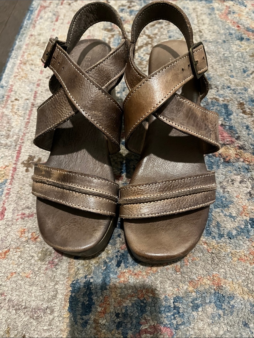 Bed Stu Green Leather Crisscross Buckle Sandals